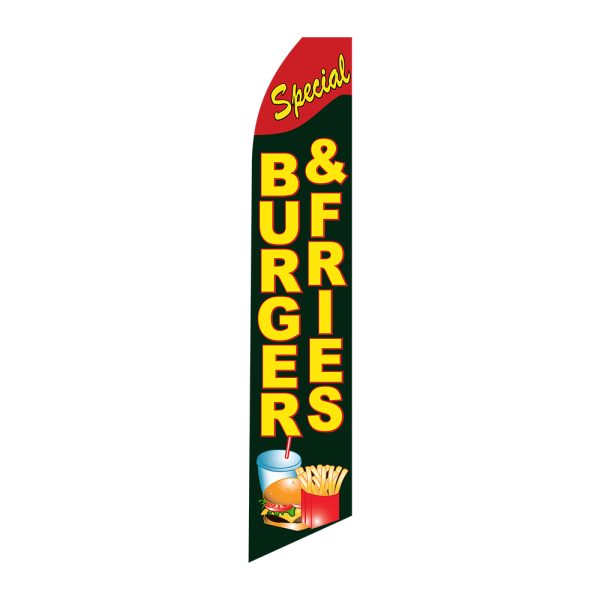 Burger & Fries Special - Super Novo Flag 12 ft Tall Sign