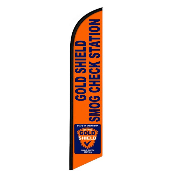 Smog Check Gold Shield Gold Feather Flag Banner 12FT Tall Sign
