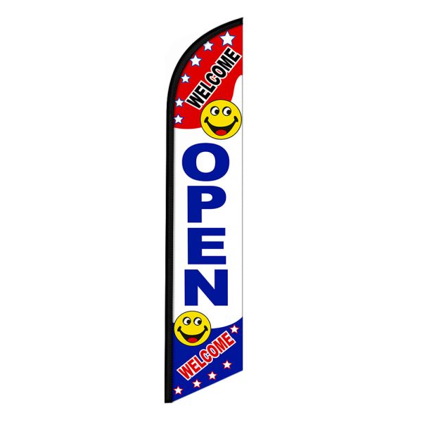 Welcome Open Feather Flag Banner 12FT Tall Sign