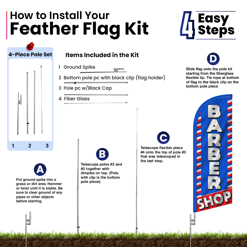 Barber Shop 6FT Tall Feather Flags Banners - Image 6