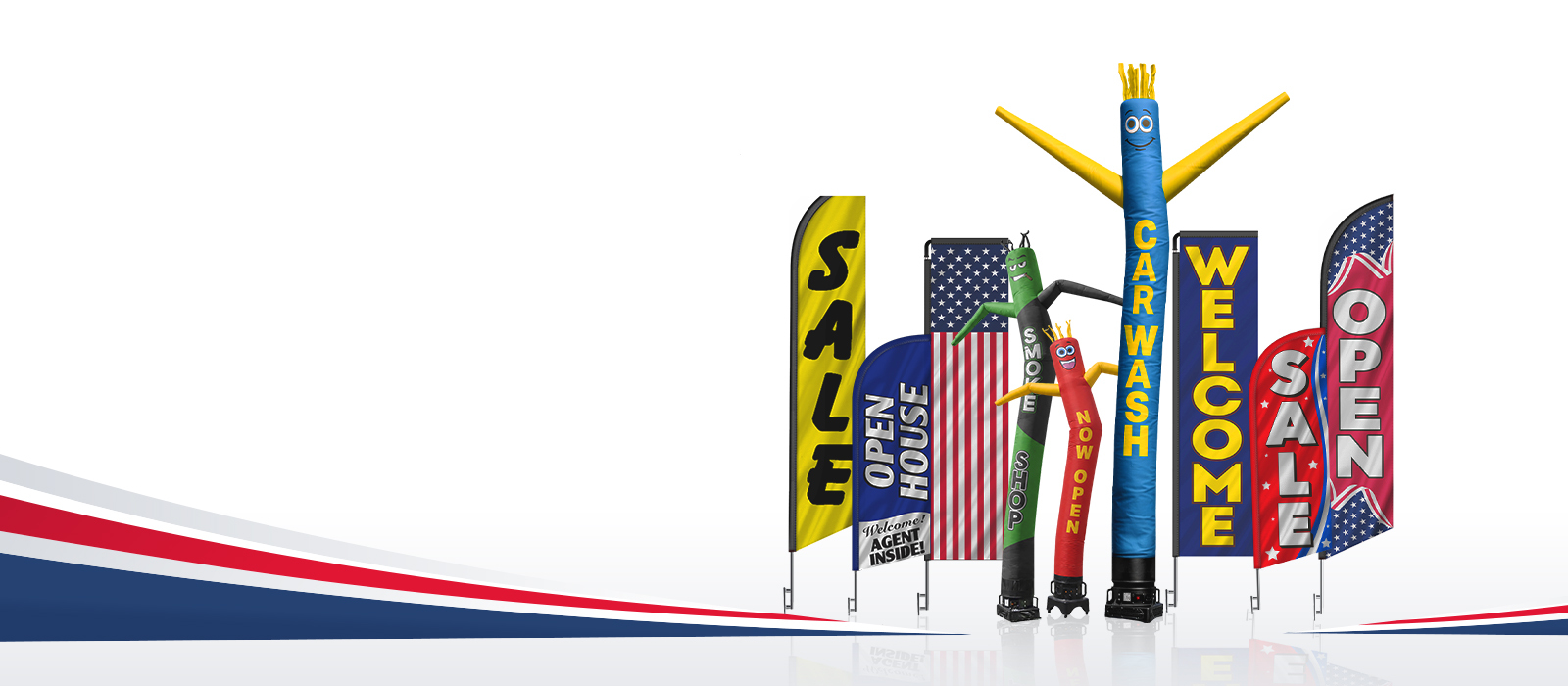 In-stock feather flags and inflatable tubeman dancers